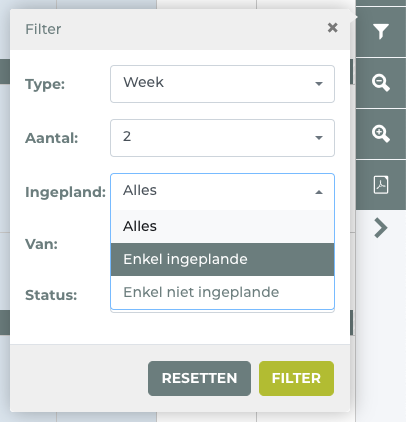 Filter op project view in Prixo