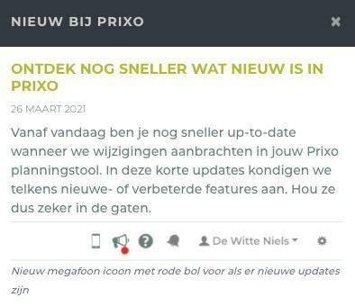 Prixo's nieuwe updates melding